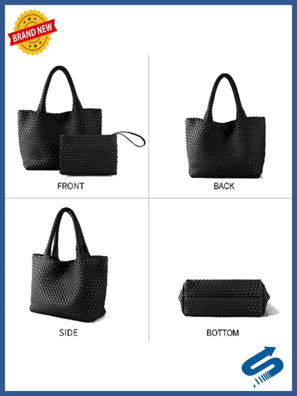 Vegan Leather Woven Tote Bag for Women with Small Zipped Clutch